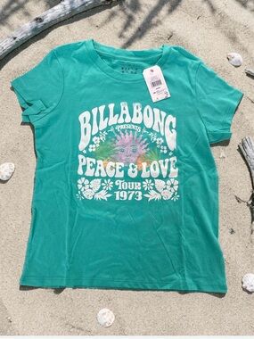 NEW!! Billabong Teal 'Peace & Love' Graphic Tee
